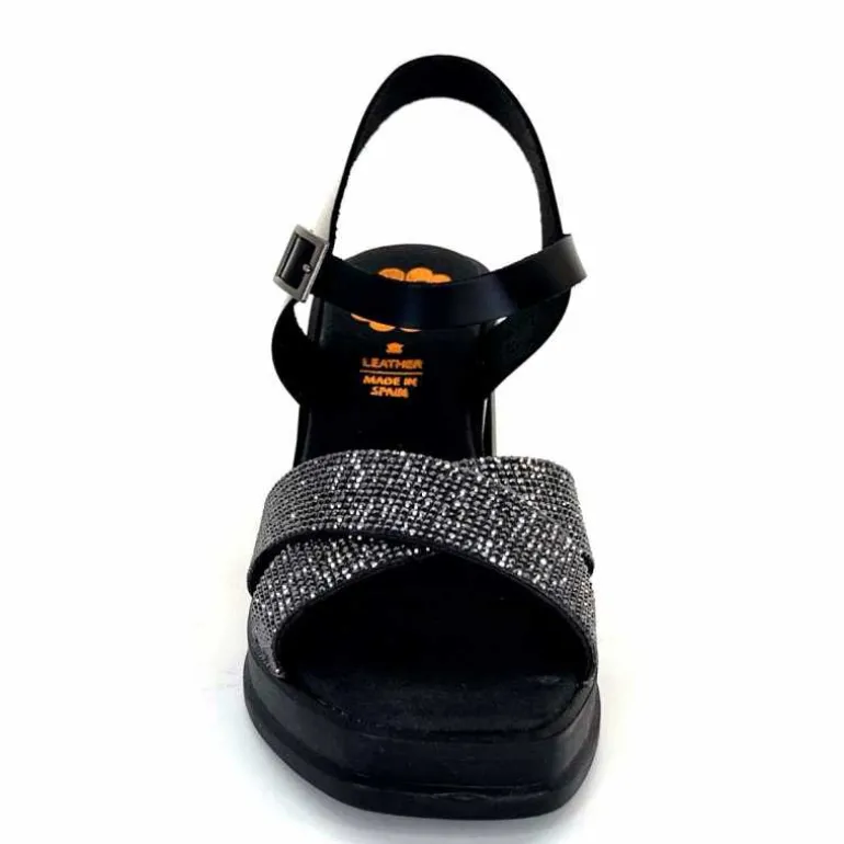 Porronet Sandales Plateforme à Talon Fi 2973 Cuir Strass Noir Outlet
