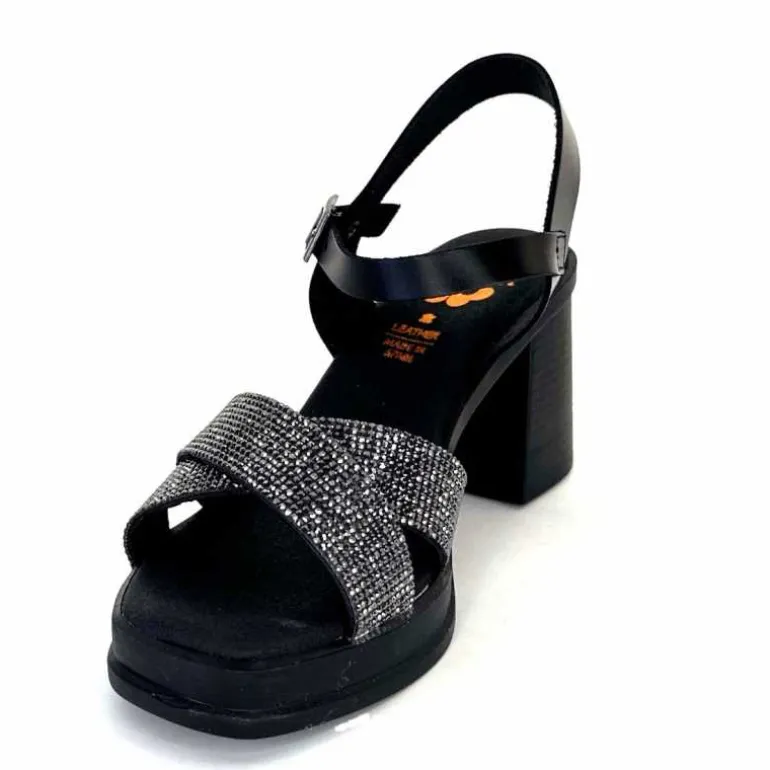 Porronet Sandales Plateforme à Talon Fi 2973 Cuir Strass Noir Outlet