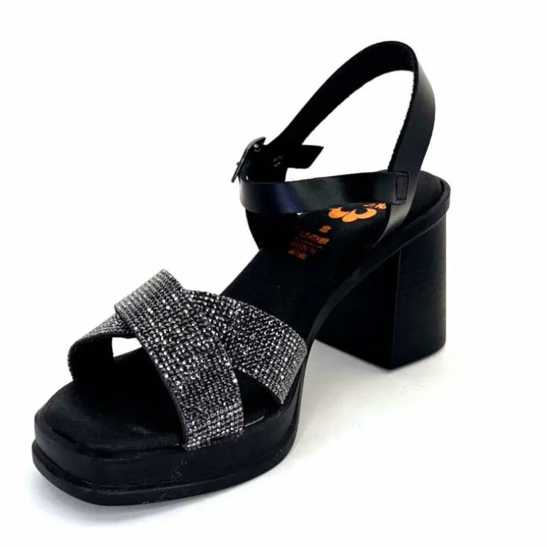 Porronet Sandales Plateforme à Talon Fi 2973 Cuir Strass Noir Outlet