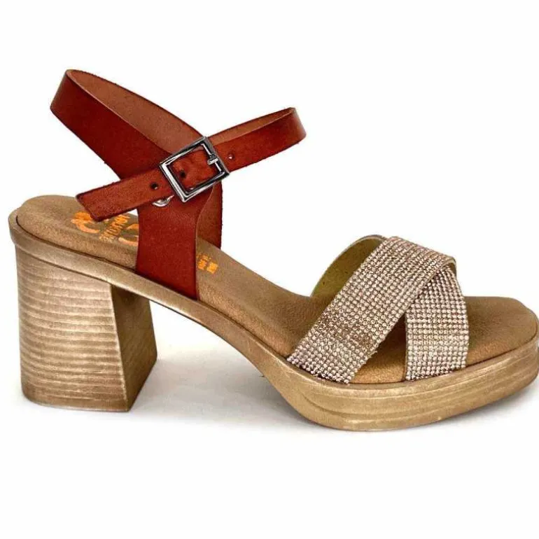 Porronet Sandales Plateforme à Talon Fi 2973 Cuir Strass Rose Rouille Outlet