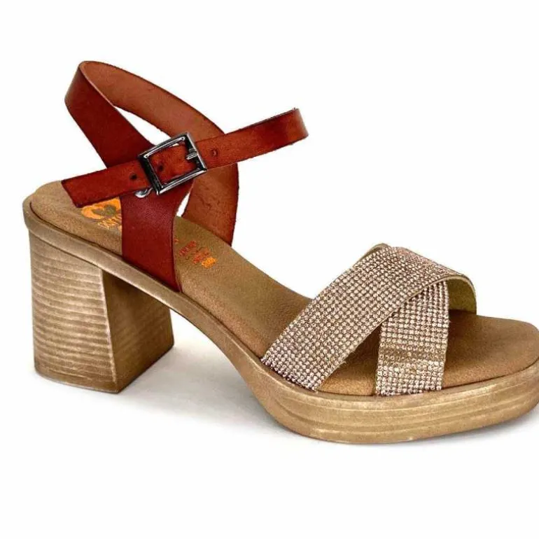 Porronet Sandales Plateforme à Talon Fi 2973 Cuir Strass Rose Rouille Outlet