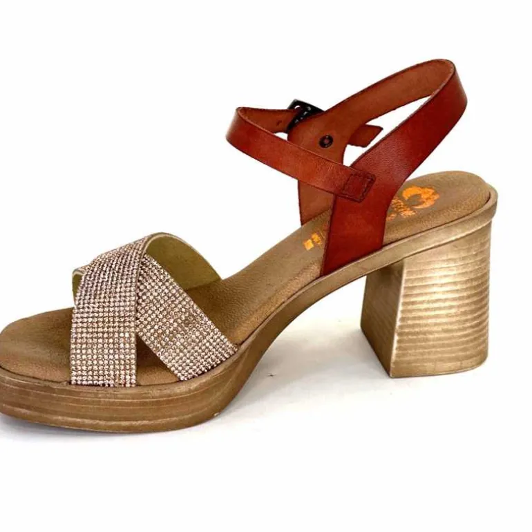 Porronet Sandales Plateforme à Talon Fi 2973 Cuir Strass Rose Rouille Outlet