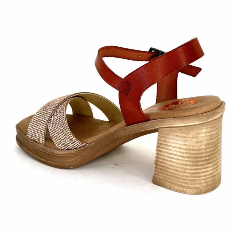 Porronet Sandales Plateforme à Talon Fi 2973 Cuir Strass Rose Rouille Outlet