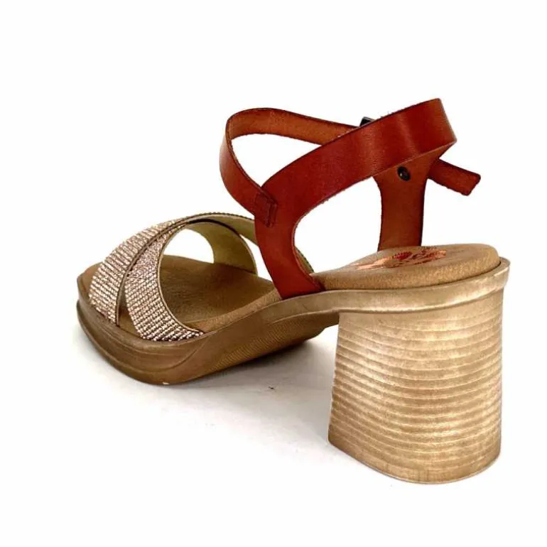 Porronet Sandales Plateforme à Talon Fi 2973 Cuir Strass Rose Rouille Outlet