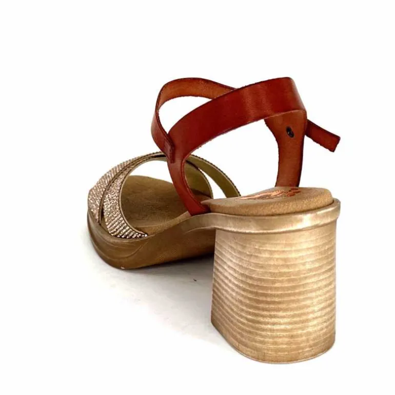 Porronet Sandales Plateforme à Talon Fi 2973 Cuir Strass Rose Rouille Outlet