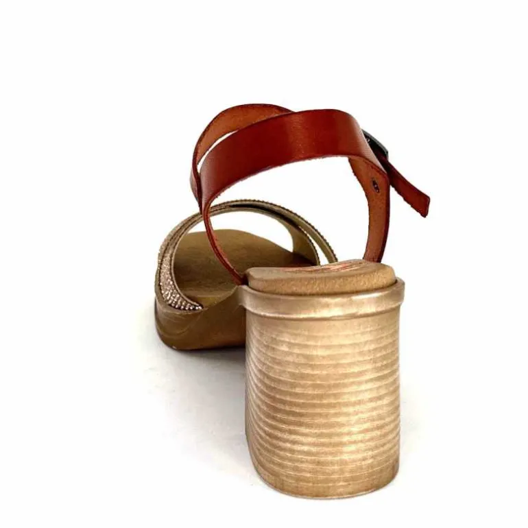 Porronet Sandales Plateforme à Talon Fi 2973 Cuir Strass Rose Rouille Outlet