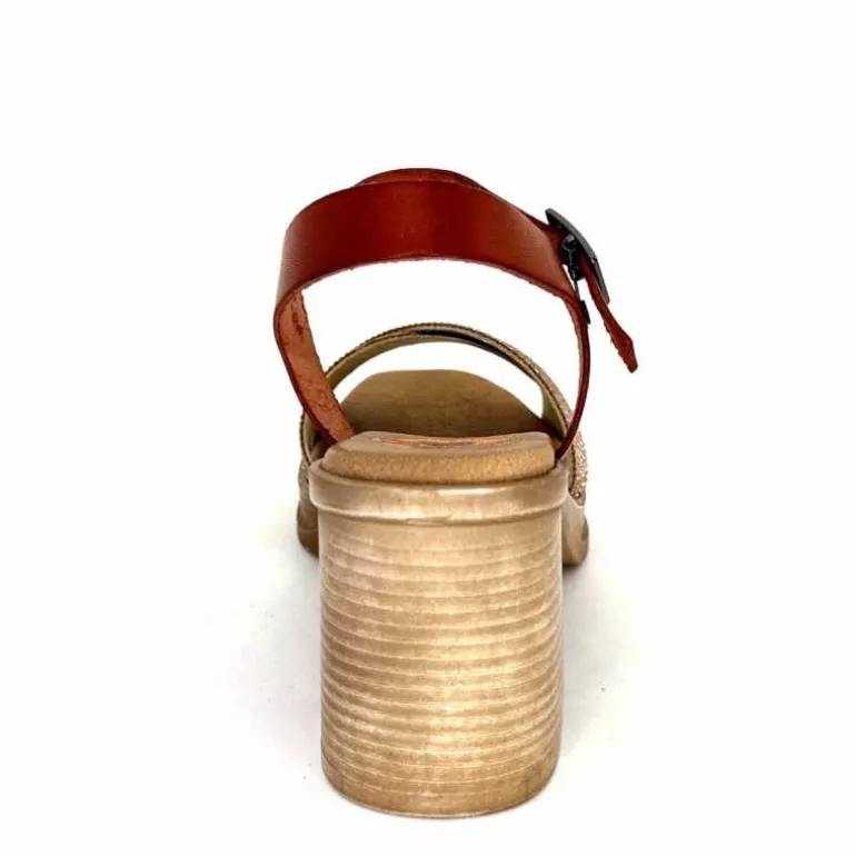 Porronet Sandales Plateforme à Talon Fi 2973 Cuir Strass Rose Rouille Outlet