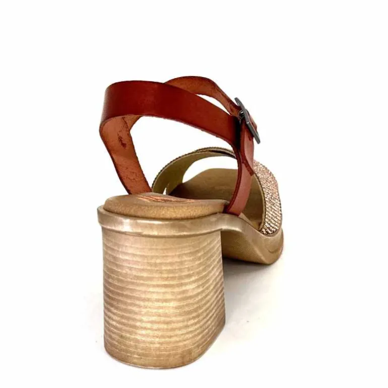 Porronet Sandales Plateforme à Talon Fi 2973 Cuir Strass Rose Rouille Outlet