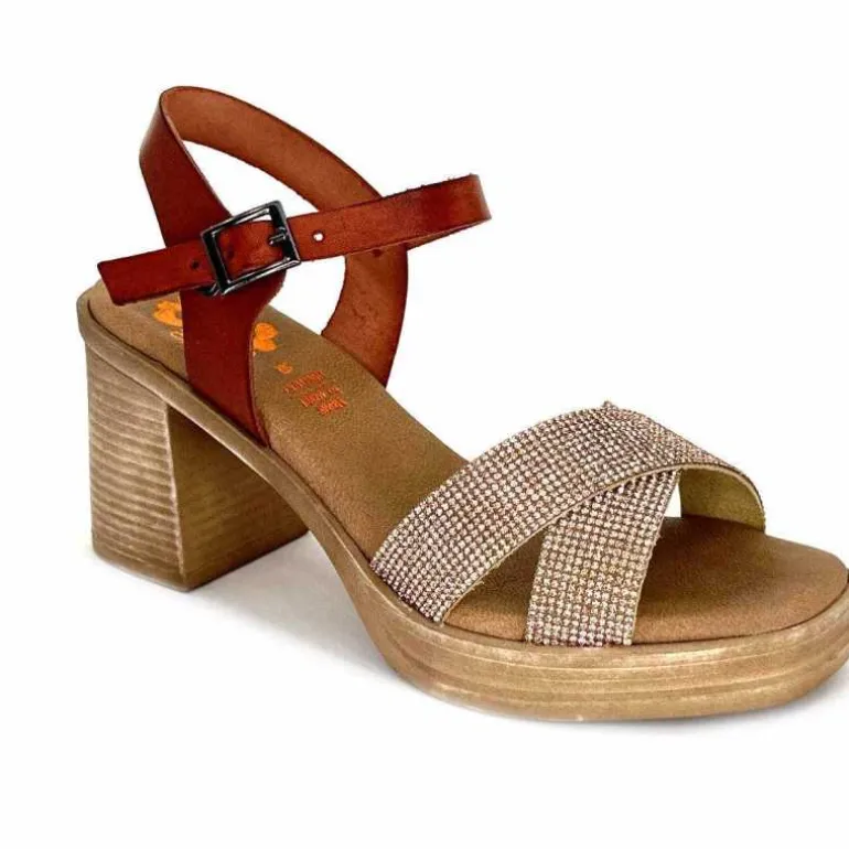 Porronet Sandales Plateforme à Talon Fi 2973 Cuir Strass Rose Rouille Outlet