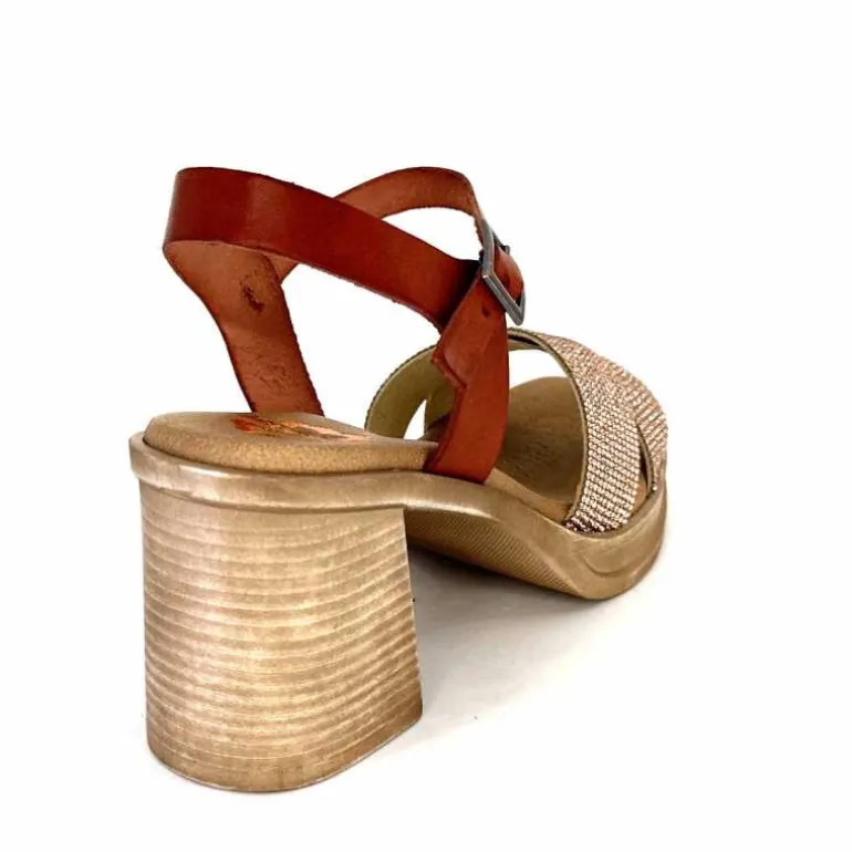 Porronet Sandales Plateforme à Talon Fi 2973 Cuir Strass Rose Rouille Outlet