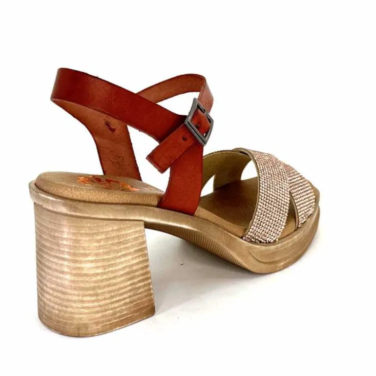 Porronet Sandales Plateforme à Talon Fi 2973 Cuir Strass Rose Rouille Outlet