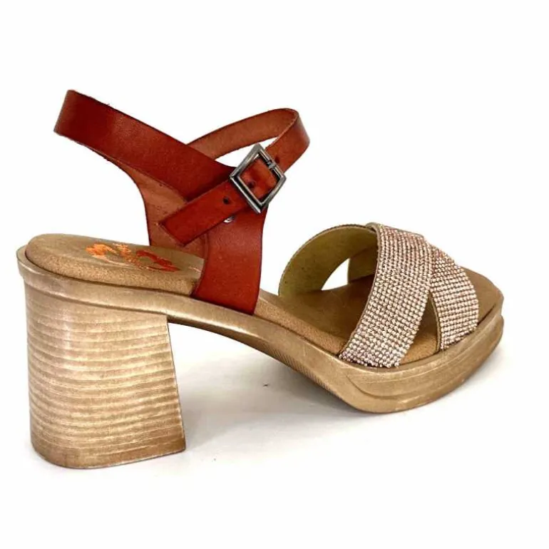 Porronet Sandales Plateforme à Talon Fi 2973 Cuir Strass Rose Rouille Outlet