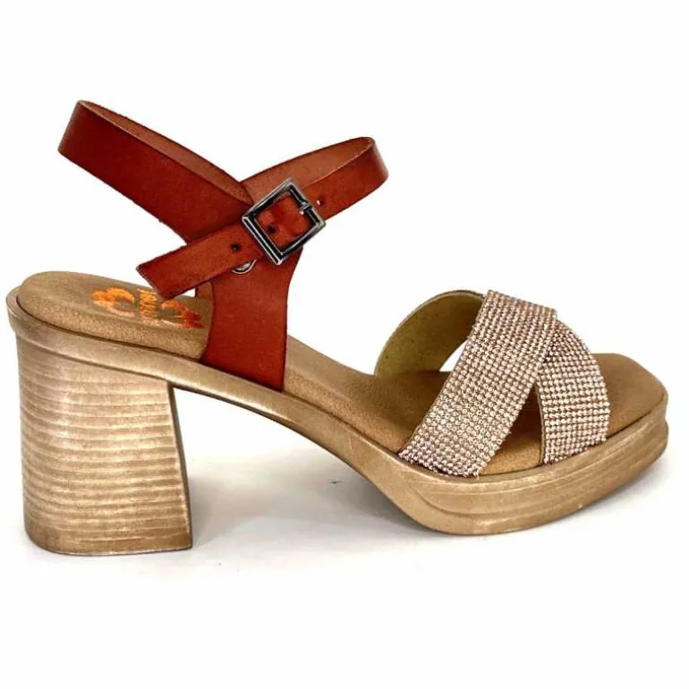 Porronet Sandales Plateforme à Talon Fi 2973 Cuir Strass Rose Rouille Outlet