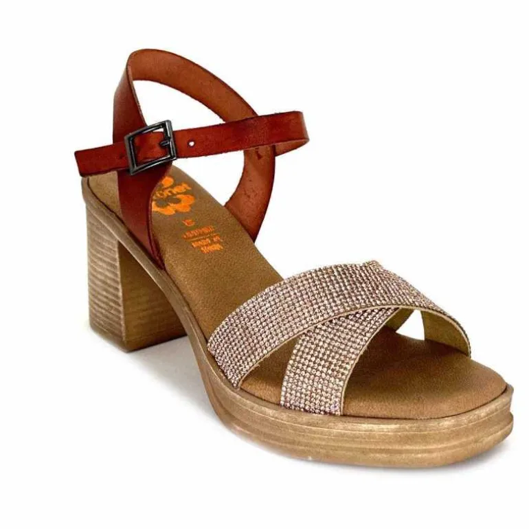 Porronet Sandales Plateforme à Talon Fi 2973 Cuir Strass Rose Rouille Outlet