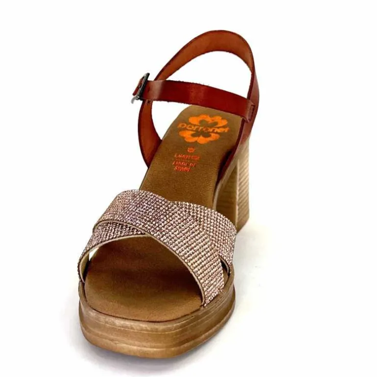 Porronet Sandales Plateforme à Talon Fi 2973 Cuir Strass Rose Rouille Outlet