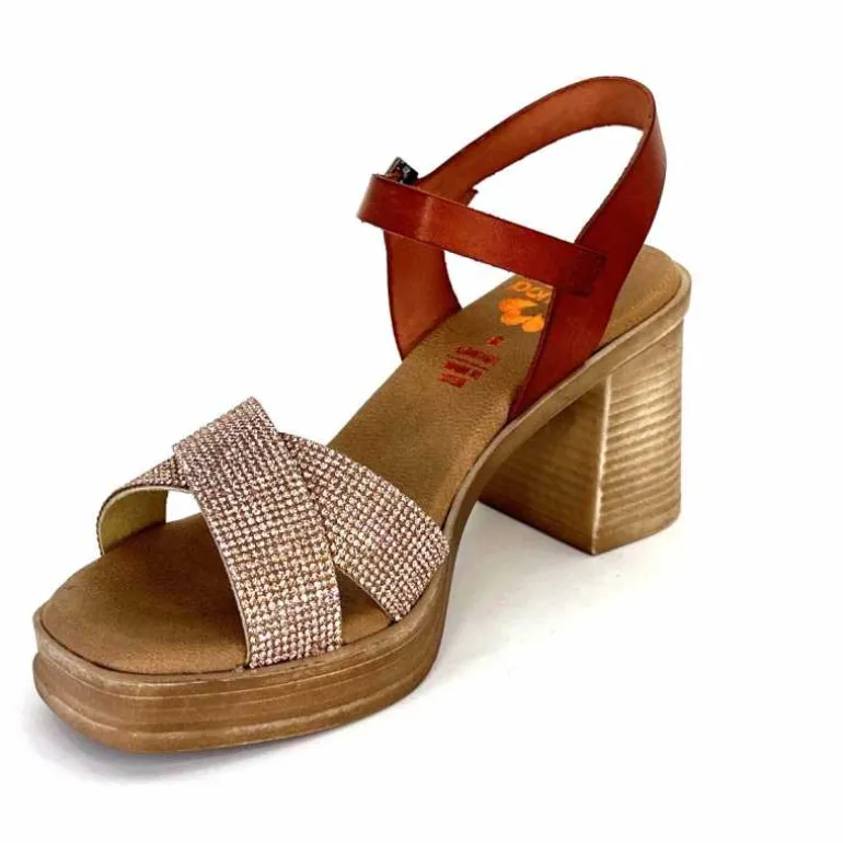 Porronet Sandales Plateforme à Talon Fi 2973 Cuir Strass Rose Rouille Outlet