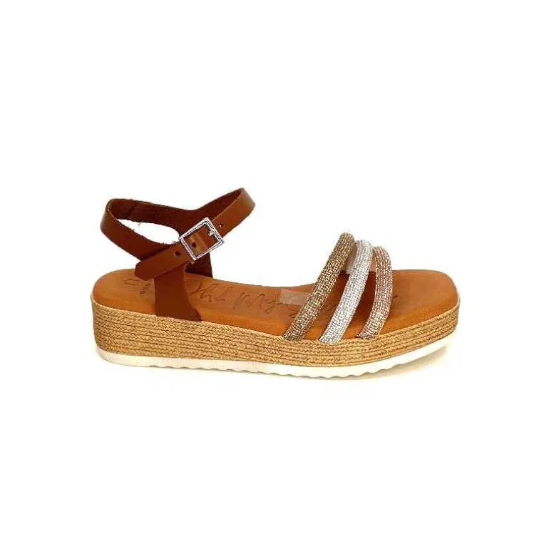 oh my sandals - innova footwear Sandales Plateforme Ivoire 5434 Cuir Strass Beige Marron Hot