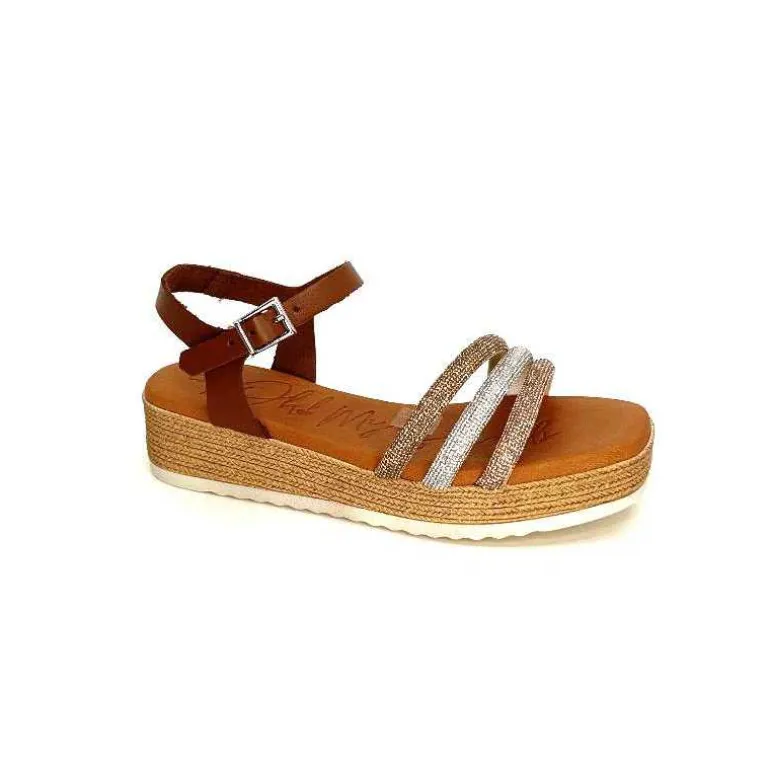 oh my sandals - innova footwear Sandales Plateforme Ivoire 5434 Cuir Strass Beige Marron Hot