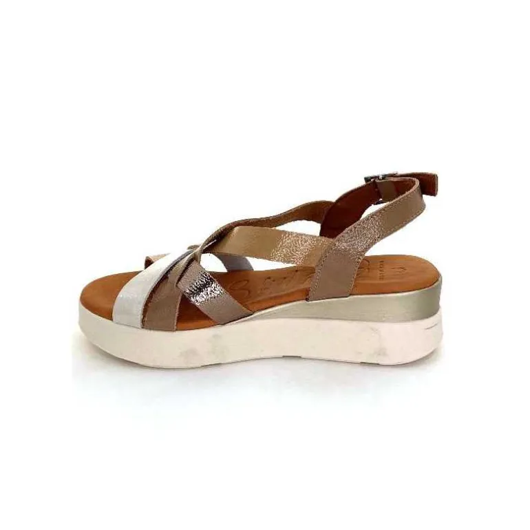 oh my sandals - innova footwear Sandales Plateforme Ivoire 5418 Cuir Vernis Blanc Or Beige Discount