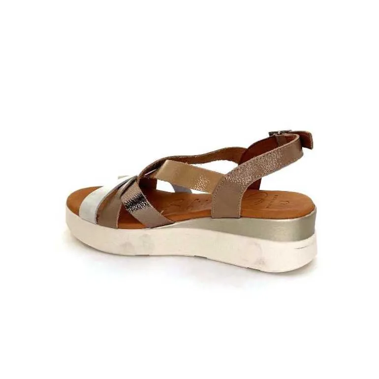 oh my sandals - innova footwear Sandales Plateforme Ivoire 5418 Cuir Vernis Blanc Or Beige Discount