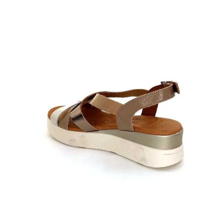 oh my sandals - innova footwear Sandales Plateforme Ivoire 5418 Cuir Vernis Blanc Or Beige Discount