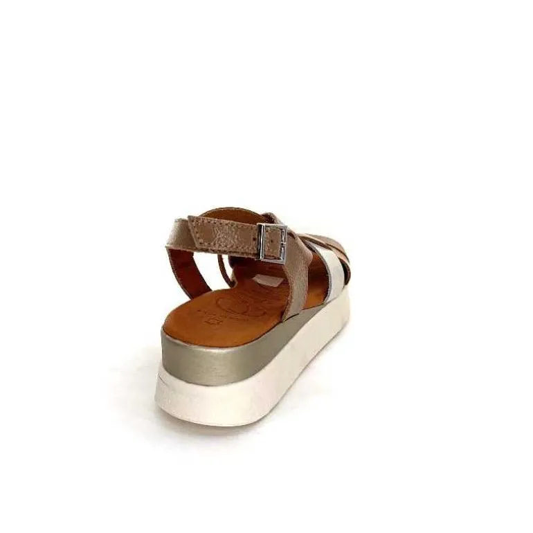 oh my sandals - innova footwear Sandales Plateforme Ivoire 5418 Cuir Vernis Blanc Or Beige Discount