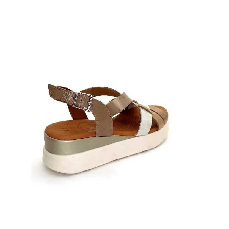 oh my sandals - innova footwear Sandales Plateforme Ivoire 5418 Cuir Vernis Blanc Or Beige Discount