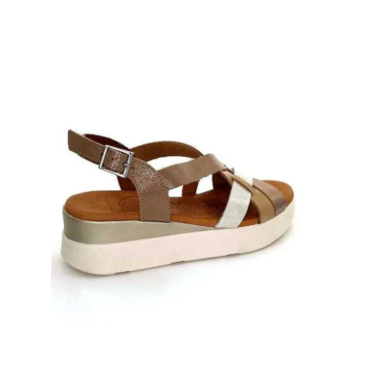oh my sandals - innova footwear Sandales Plateforme Ivoire 5418 Cuir Vernis Blanc Or Beige Discount