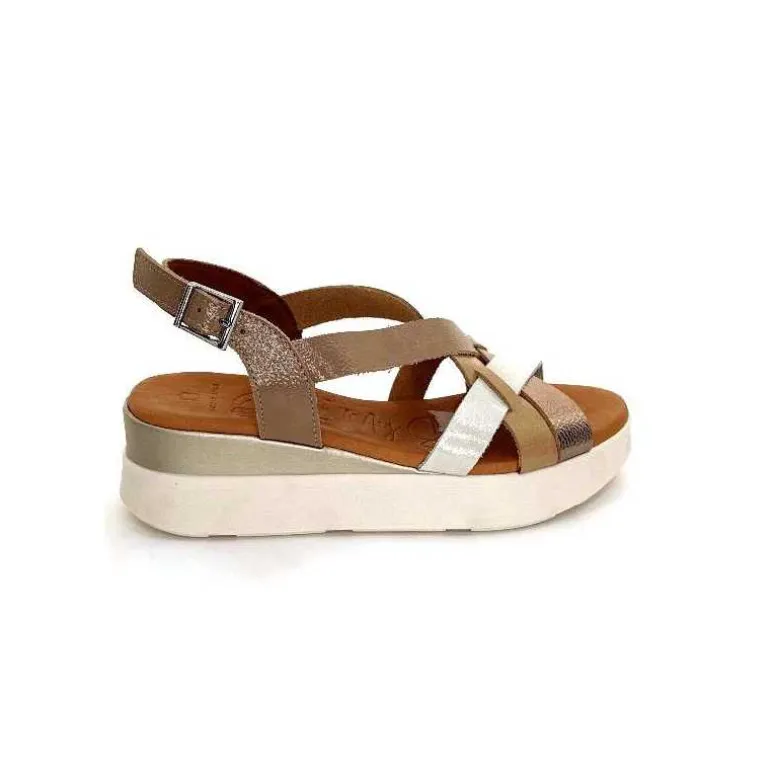 oh my sandals - innova footwear Sandales Plateforme Ivoire 5418 Cuir Vernis Blanc Or Beige Discount