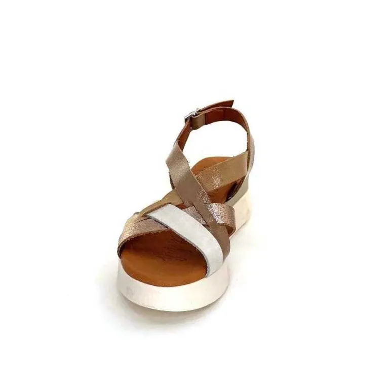 oh my sandals - innova footwear Sandales Plateforme Ivoire 5418 Cuir Vernis Blanc Or Beige Discount