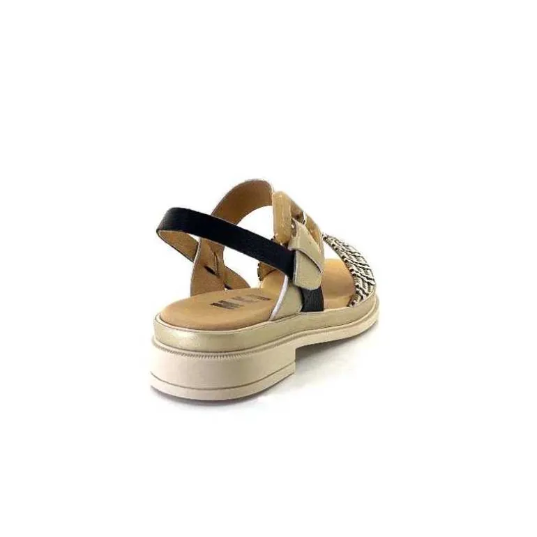 MKD Sandales Plateforme Irmin Cuir Doré Beige Noir Best Sale
