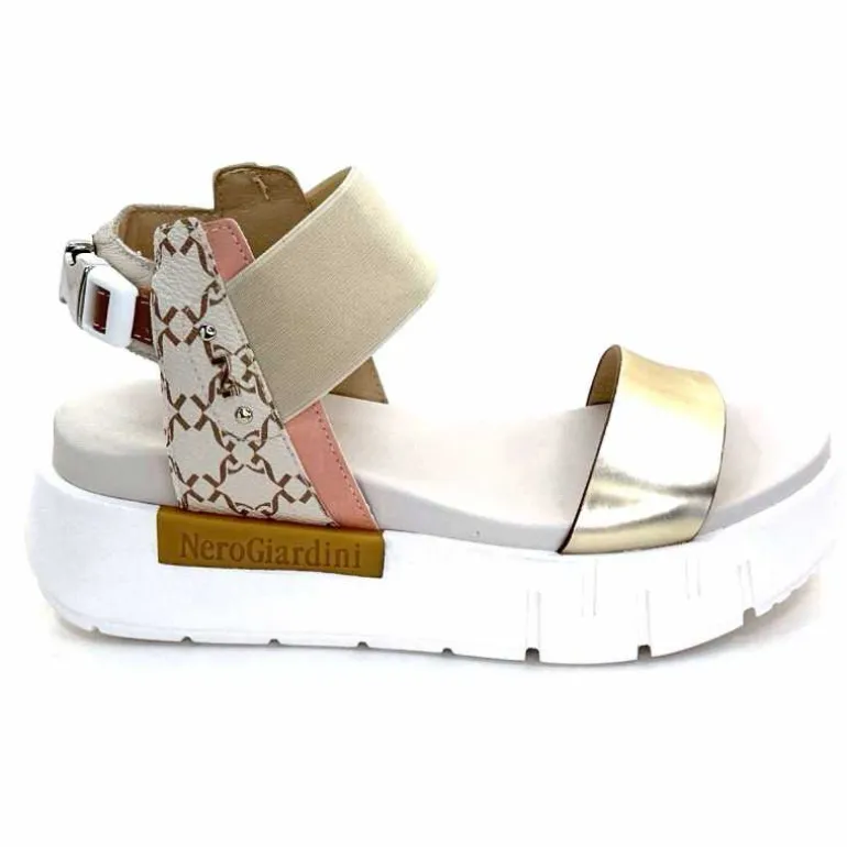 Nero Giardini Sandales Plateforme NeroGiardini 410704 D415 Cuir Rose Crème Marron Blanc Online
