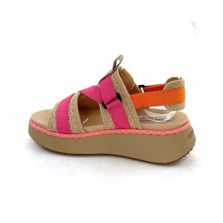Steve Madden Sandales Plateforme Decorum Textile Orange Beige Rose New