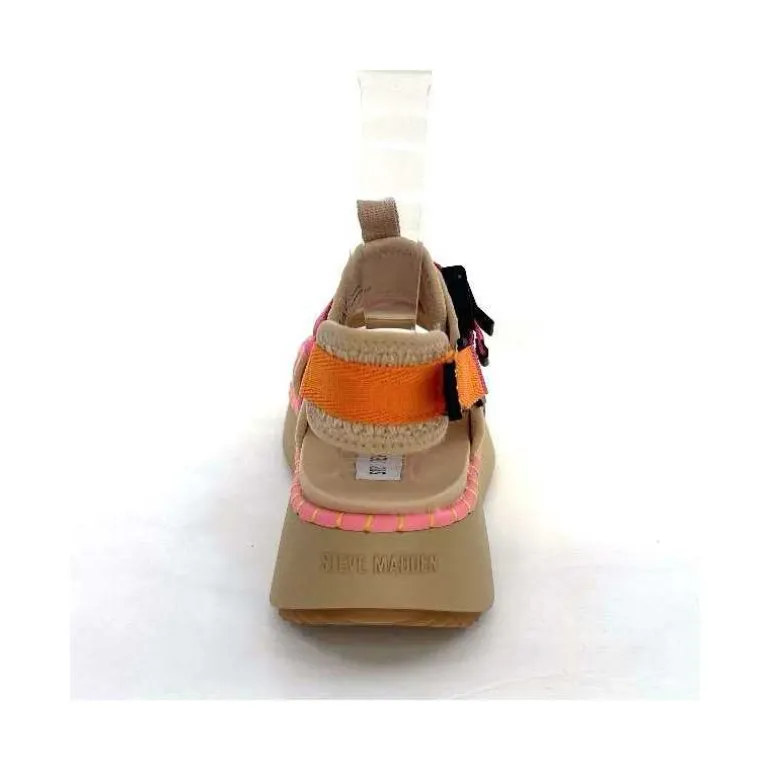 Steve Madden Sandales Plateforme Decorum Textile Orange Beige Rose New