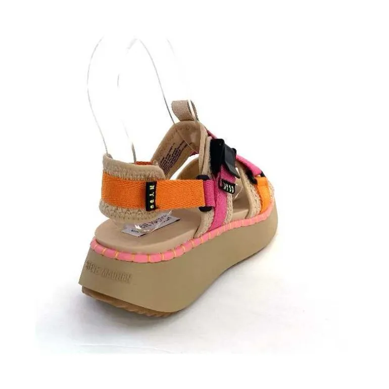 Steve Madden Sandales Plateforme Decorum Textile Orange Beige Rose New