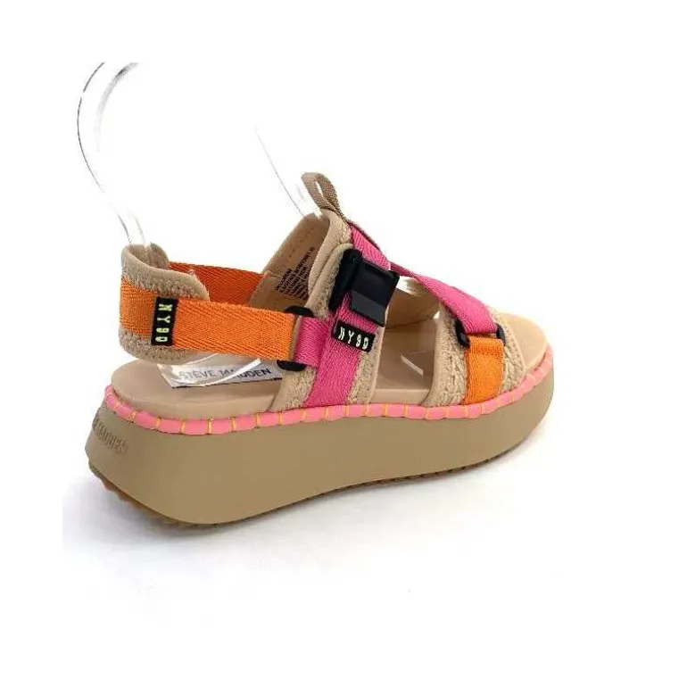 Steve Madden Sandales Plateforme Decorum Textile Orange Beige Rose New