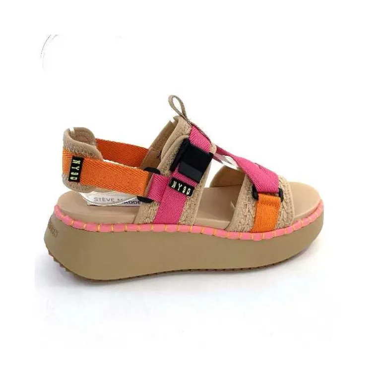 Steve Madden Sandales Plateforme Decorum Textile Orange Beige Rose New