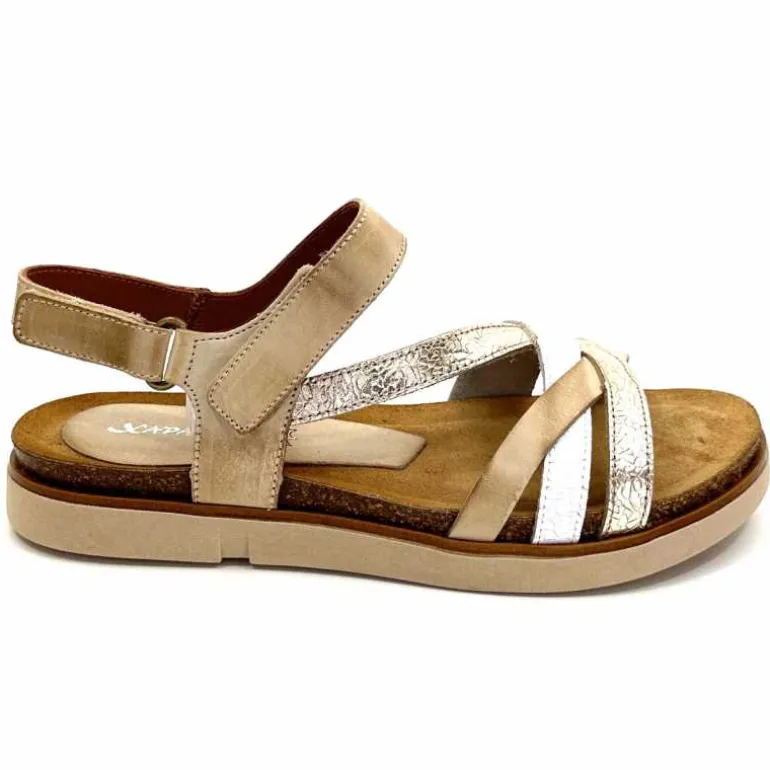 Ivoire0576a Sandales Plateformes Xapatan 1633 Cuir Blanc Or Beige New