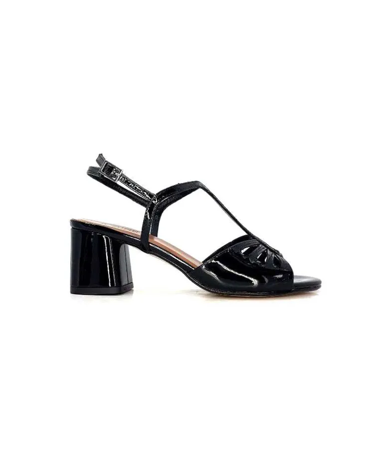 Ivoire0334 Sandales Talon Ivoire F2295 Venezia Cuir Vernis Noir Outlet