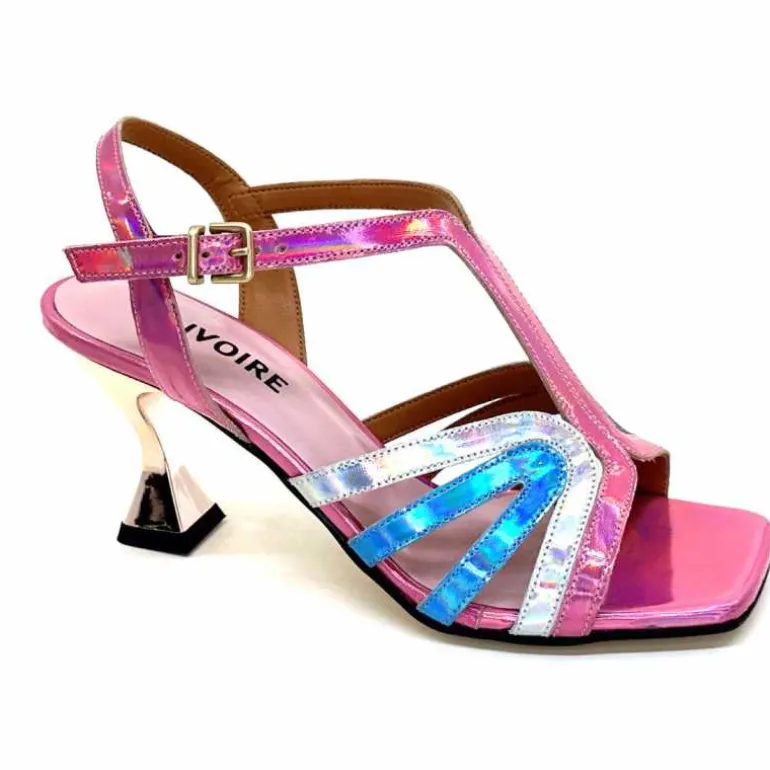 Ivoire0330 Sandales Talons Ivoire 706 Cuir Métallique Irisé Argent Bleu Rose Best